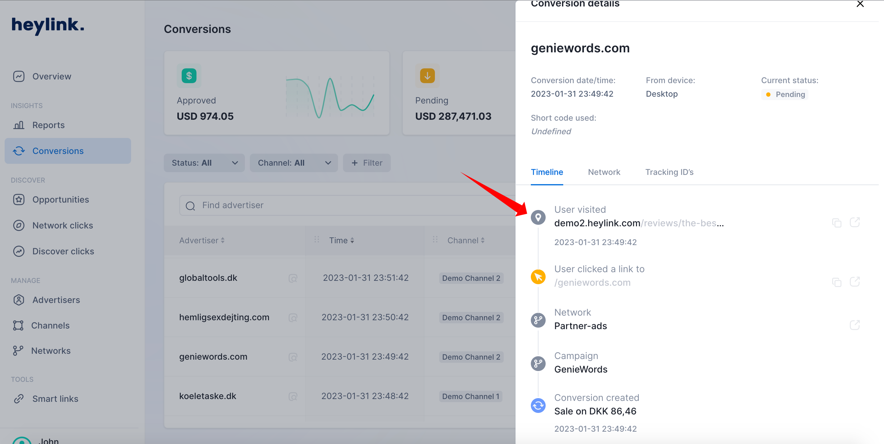 inside heylink platform, tracking the conversion journey in affiliate marketing